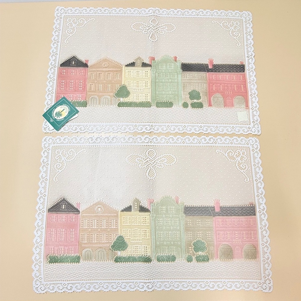 Historic Charleston Foundation Rainbow Row Lace Placemats Set of 2 13x19 NEW SC
